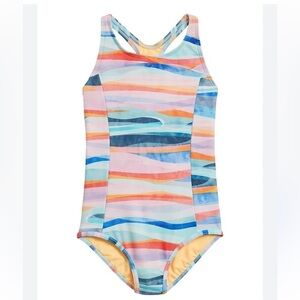 Athleta Girl Wave Break Multicolor Racerback One Piece Bathing Suit size 14